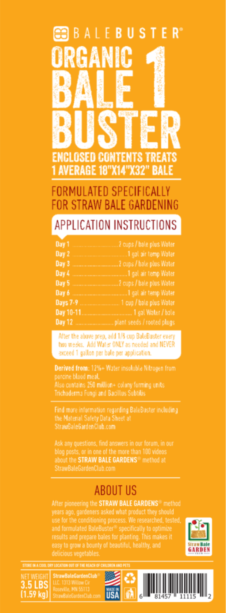 12 Units - BaleBuster1 - Retail Display packaging - Organic one bale formula